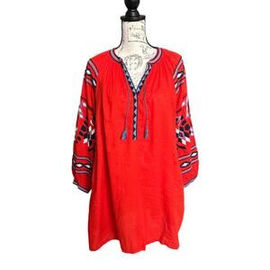 Scotch & Soda Maison Scotch Red Long Sleeve Embroidered Tunic Dress Small P’tite